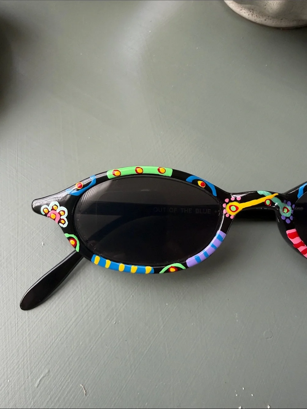 Black Oval Sunglasses with Multicolor Hand-Painted Accents